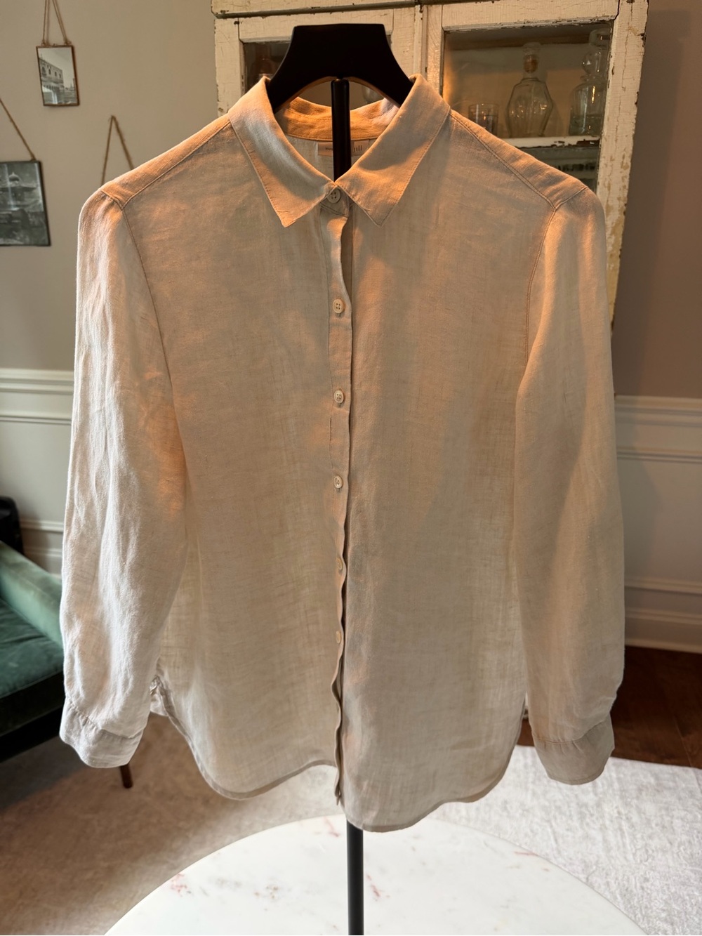 J.Jill Love Linen 100% Linen Button Down Shirt Natural Oatmeal Small Petite